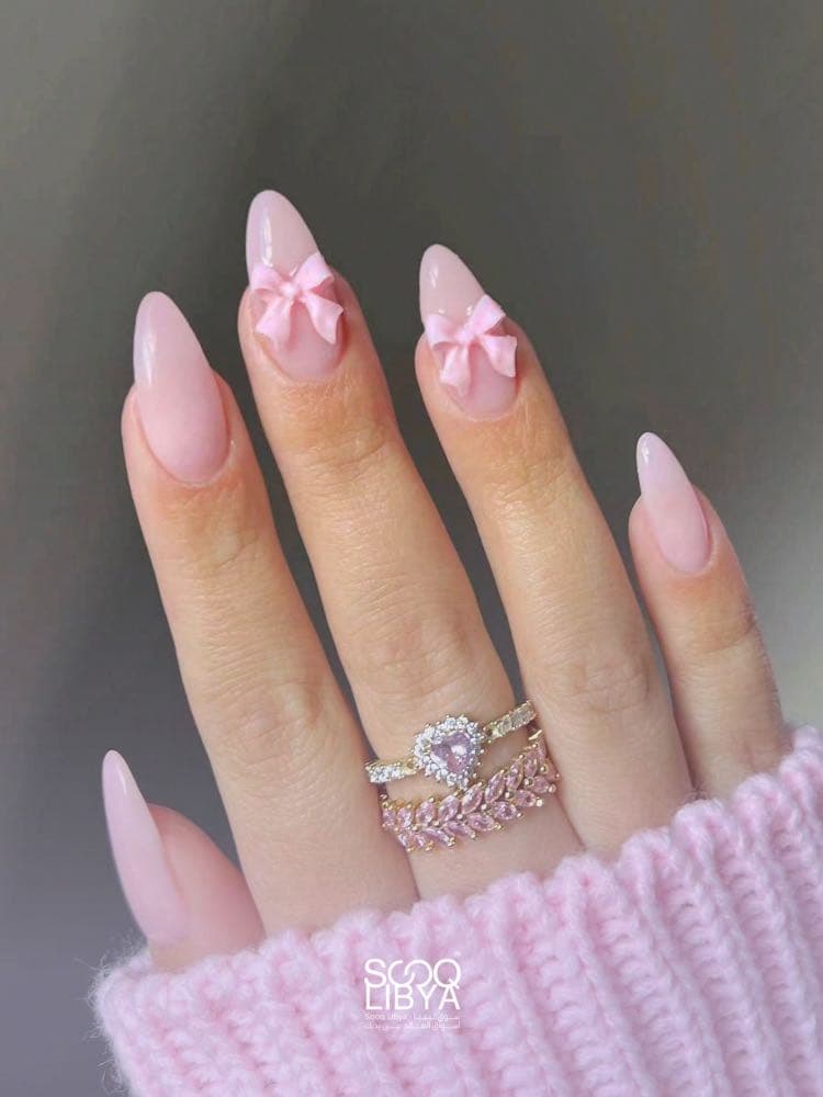 Long Almond Pink Bowknot